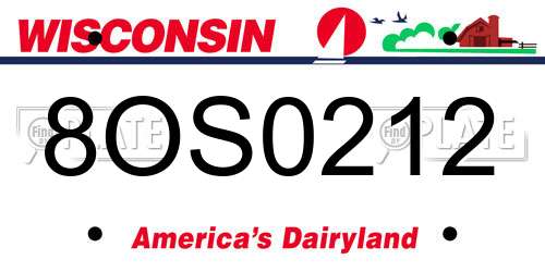 8OS0212 Wisconsin License Plate