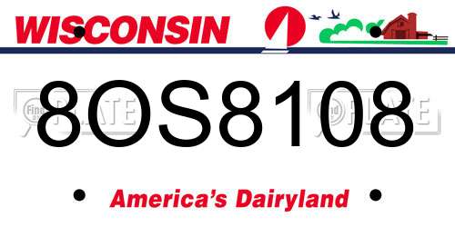 8OS8108 Wisconsin License Plate