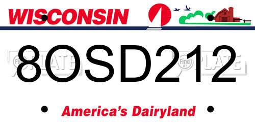 8OSD212 Wisconsin License Plate