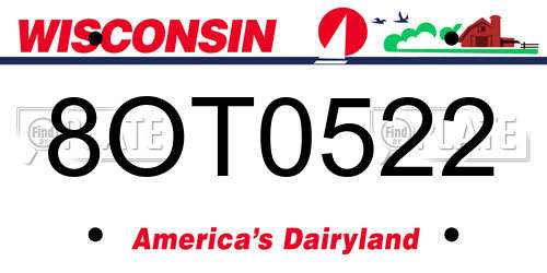8OT0522 Wisconsin License Plate