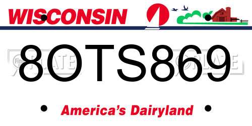 8OTS869 Wisconsin License Plate