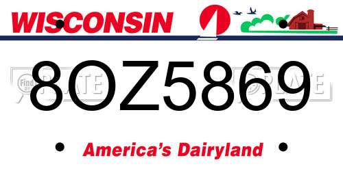 8OZ5869 Wisconsin License Plate