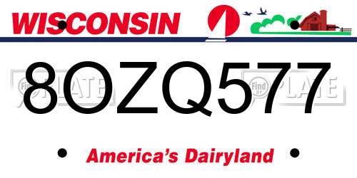 8OZQ577 Wisconsin License Plate