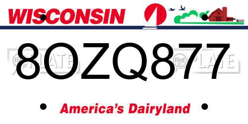 8OZQ877 Wisconsin License Plate