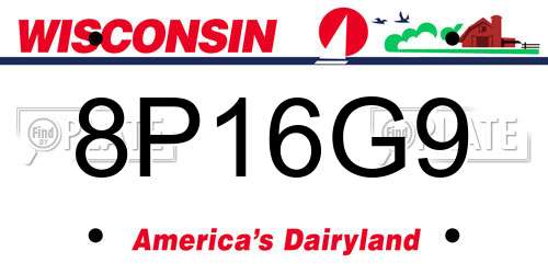 8P16G9 Wisconsin License Plate