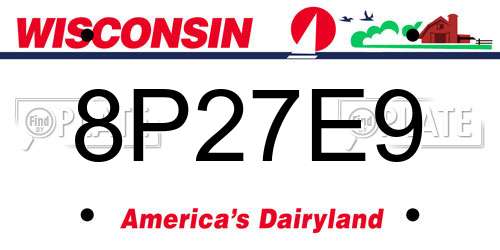 8P27E9 Wisconsin License Plate
