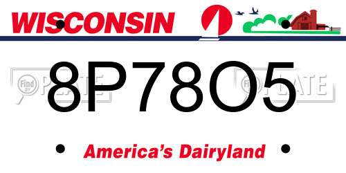 8P78O5 Wisconsin License Plate