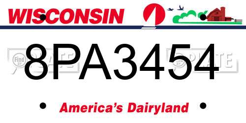 8PA3454 Wisconsin License Plate