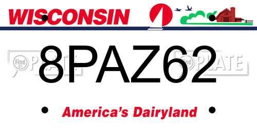 8PAZ62 Wisconsin License Plate