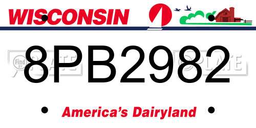 8PB2982 Wisconsin License Plate