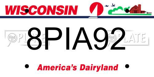 8PIA92 Wisconsin License Plate