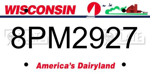 8PM2927 Wisconsin License Plate