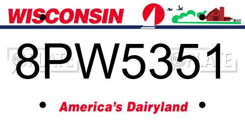 8PW5351 Wisconsin License Plate