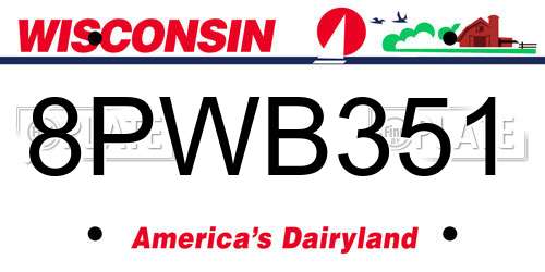 8PWB351 Wisconsin License Plate