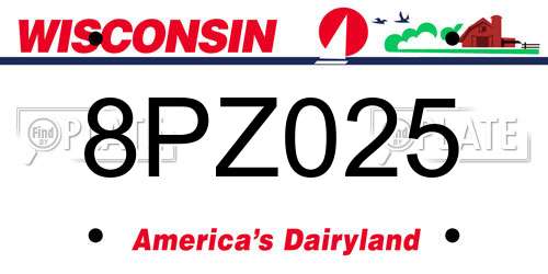 8PZ025 Wisconsin License Plate