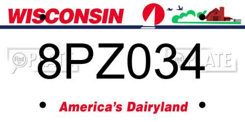 8PZ034 Wisconsin License Plate