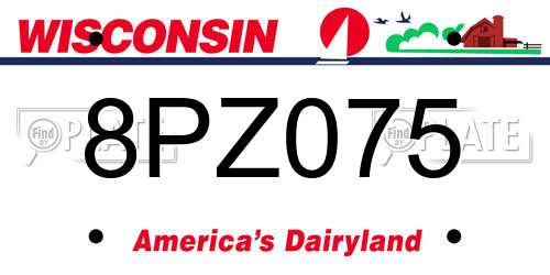 8PZ075 Wisconsin License Plate