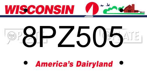 8PZ505 Wisconsin License Plate