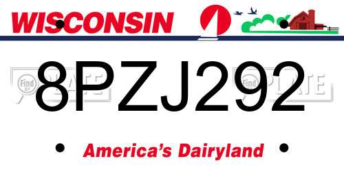 8PZJ292 Wisconsin License Plate