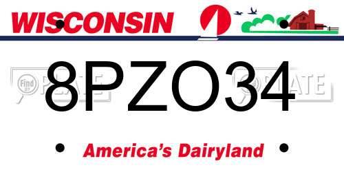 8PZO34 Wisconsin License Plate