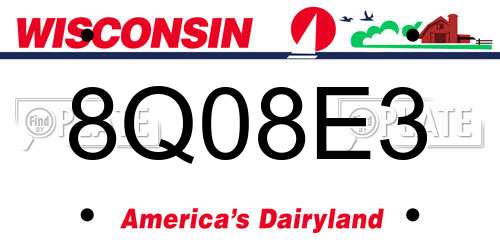 8Q08E3 Wisconsin License Plate