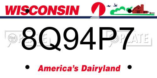 8Q94P7 Wisconsin License Plate