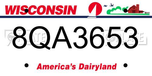 8QA3653 Wisconsin License Plate