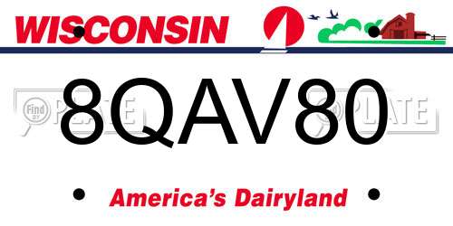 8QAV80 Wisconsin License Plate