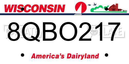 8QBO217 Wisconsin License Plate