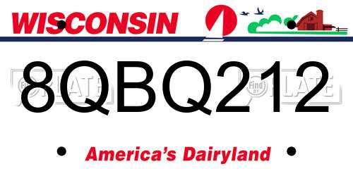 8QBQ212 Wisconsin License Plate