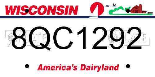 8QC1292 Wisconsin License Plate