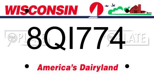 8QI774 Wisconsin License Plate