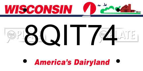 8QIT74 Wisconsin License Plate