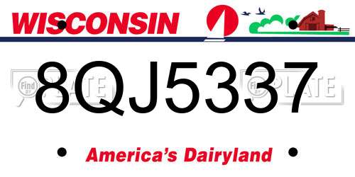 8QJ5337 Wisconsin License Plate
