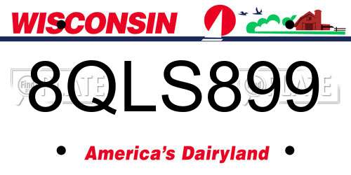 8QLS899 Wisconsin License Plate