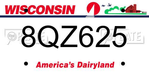 8QZ625 Wisconsin License Plate