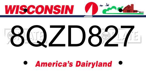 8QZD827 Wisconsin License Plate