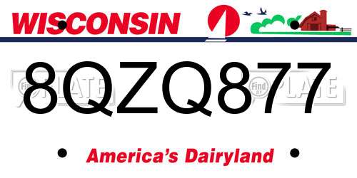 8QZQ877 Wisconsin License Plate