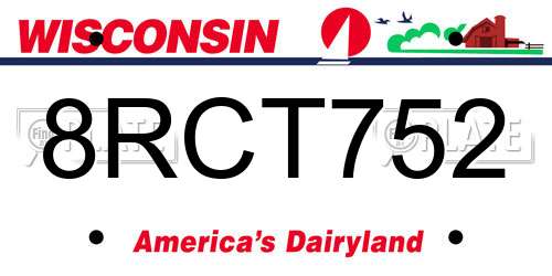 8RCT752 Wisconsin License Plate