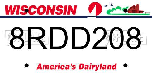 8RDD208 Wisconsin License Plate