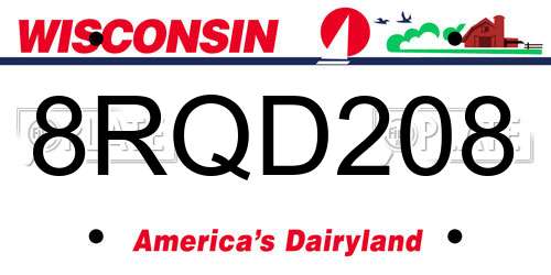 8RQD208 Wisconsin License Plate