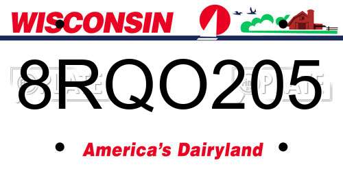 8RQO205 Wisconsin License Plate