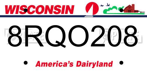 8RQO208 Wisconsin License Plate