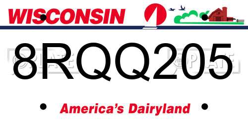 8RQQ205 Wisconsin License Plate