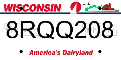 8RQQ208 Wisconsin License Plate