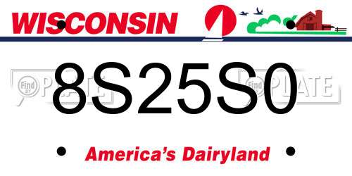 8S25S0 Wisconsin License Plate