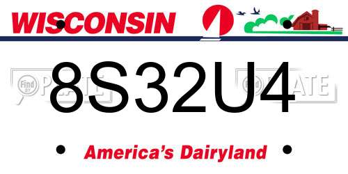 8S32U4 Wisconsin License Plate