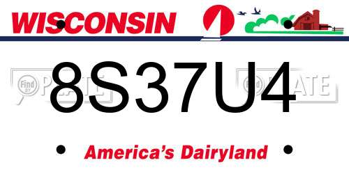 8S37U4 Wisconsin License Plate