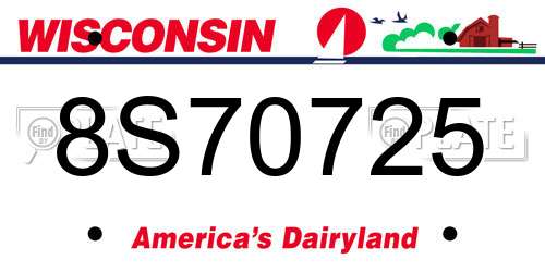 8S70725 Wisconsin License Plate