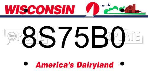 8S75B0 Wisconsin License Plate